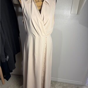 SHEIN Cream Sleeveless Faux-Button Maxi Dress